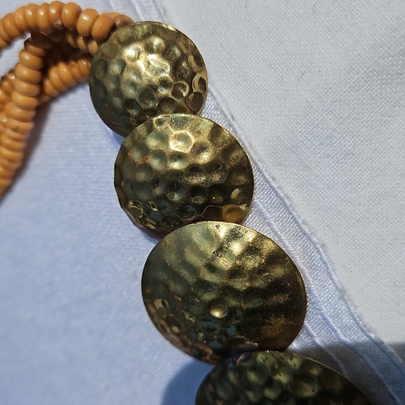 Vintage Celluloid Beaded Multi-strand into Brass Circles necklace #135 - Picture 7 of 9